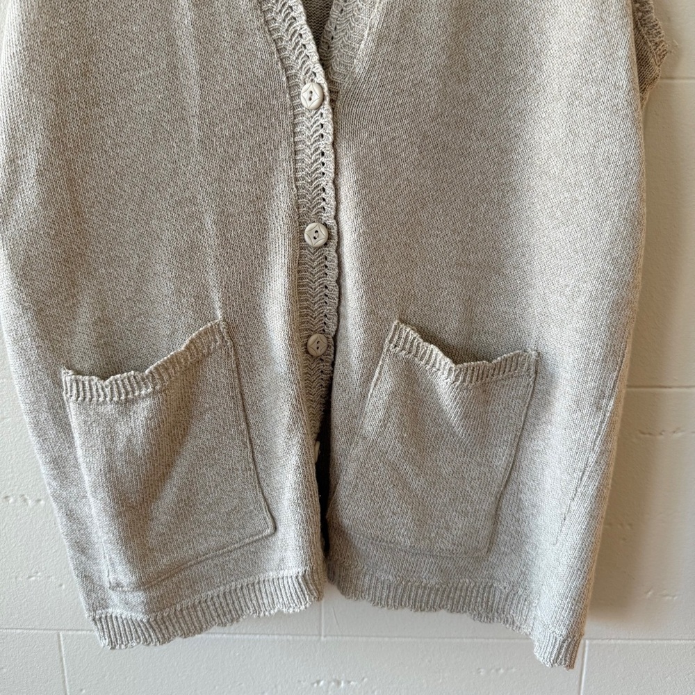 Vintage 90s Button Vest | Beige Knit Cottagecore Minimal | Medium - Picture 3 of 7